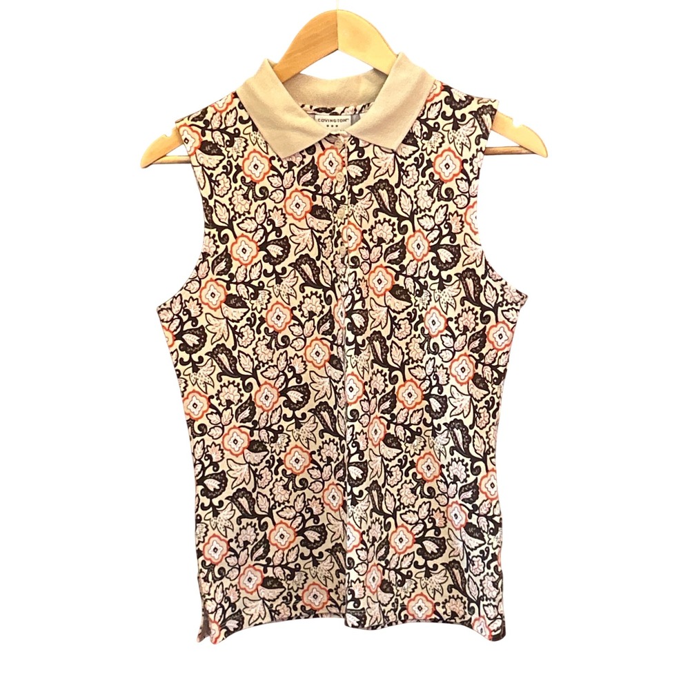 Vintage Y2K Covington Sleeveless Polo Paisley Floral Grandmacore Boho Preppy